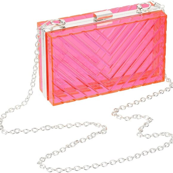 Versatile Pink/Silver Clear Clutch with Detachable Chain for Special Events - Picture 1 of 6